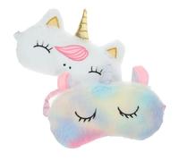 ORFOFE Lot de 2 Masques de Sommeil Licorne en Peluche Douce Occultant Lumière Taille Unique Blanc Corne Dorée et Multicolore Masque Yeux pour Dormir Voyages et Détente