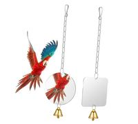ORFOFE Lot De 2 Miroirs à Oiseaux Cloche Suspendue, Jouets pour Perroquets Et Perruches, Acier Inoxydable, Formes Carrée Et Ronde, Accessoires Cage pour Petits Et Moyens Oiseaux