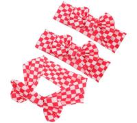 ORFOFE Lot de 3 Bandeaux Élastiques à Carreaux Rouges et Blancs Nœud pour Bébé 6-12 Mois Accessoires Cheveux Fille Souples et Confortables Couvre-Chefs pour Anniversaires et Usage