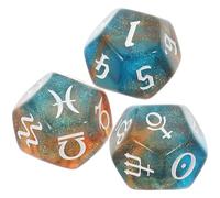 ORFOFE Lot de 3 Dés Astrologiques Polyédriques en Acrylique 20 Mm, Dés de Divination Créatifs pour Jeux de Société et Tarot, Accessoires de Jeu de Rôle Inscriptions Zodiacales