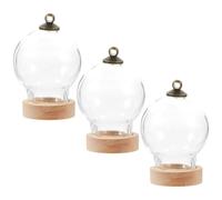 ORFOFE Lot de 3 Mini Cloches en Verre Transparent avec Socle en Bois Naturel Dôme Décoratif 20Mm pour Fleurs Éternelles Micro-Paysages Décoration Maison Vitrine Protectrice Élégante