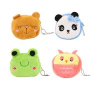 ORFOFE Lot de 4 Porte-Monnaie en Peluche Animaux Mignons Paquet à Main Porte-Monnaie Hibou Panda Bleu Ours Rouge et Grenouille Petit Format pour Cartes et Monnaie Usage Quotidien