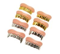 ORFOFE Lot de 8 Fausses Dents D’Halloween Plaquées Métal en PVC Accessoires de Fête Zombie Dentier Compact et Léger pour Costume Halloween Soirée Costumée Déguisement Effrayant