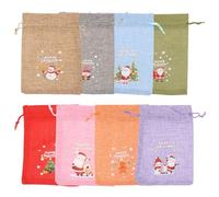 ORFOFE Lot de 8 Paquet Présents de Noël en Toile de Jute 13X18 CM à Cordon de Serrage Sachets Réutilisables pour Friandises Calendrier de L'Avent et Emballage Festif des Fêtes