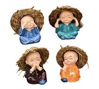 ORFOFE Ornements De Petits Moines en Résine, Lot De 4 Décorations De Tableau De Bord De Voiture, Statuettes Bouddha Rieur Compactes, Résistantes à L'humidité, Décor Voiture Original Et Transportable