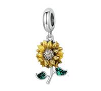 ORFOFE Pendentif Tour de Cou Fleur de Tournesol Argent avec Zircone Charme Mode pour Bracelet Bangle Femme Résistant Rouille Cadeau pour Anniversaire et Fête des Mères