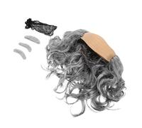 ORFOFE Perruque chauve homme 3 pièces grise avec cuir chevelu ondulé, moustache et sourcils postiche, kit déguisement complet pour soirées costumées et Halloween, look vieil homme réaliste