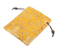 ORFOFE Petit Paquet à Main Brodé en Brocart Tibétain Doré 13 X 16 Cm Cordon de Serrage, Pochette à Bijoux Polyvalente, Accessoire de Rangement Compact pour Cosmétiques et Clés