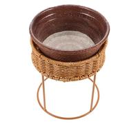 ORFOFE Rattan Plant Stand with Mini Flowerpot Lightweight Desktop Succulent Holder for Living Balcony Windowsill Easy to Clean and Organize