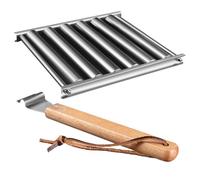 ORFOFE Rouleau à Saucisses Barbecue en Acier Inoxydable Manche en Bois, Support Roulant pour Grillades Extérieures, Accessoire de Cuisson Portable pour Camping et Jardin - Grill à