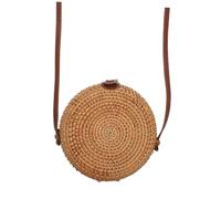 ORFOFE Sac Rond Rotin Tissé avec Boucle Cuir Cabas Femme et Durable Sac Main Original pour Plage et Sorties Estivales Style Vintage Naturel
