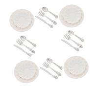 ORFOFE Scale Alloy Plates Forks Knives Spoons for Dollhouse Kitchen Decoration and DIY Craft
