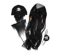 ORFOFE Set Costume Pirate Halloween avec Perruque Fausse Barbe et Cache-œil Accessoire Cosplay Confortable et Léger pour Fête Carnaval et Déguisement