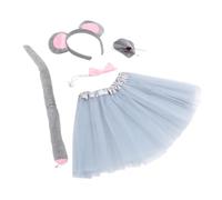 ORFOFE Set de Déguisement Souris avec Jupe Tutu Grise Oreilles Nez Nœud et Queue Costume Animal pour Fête Danniversaire Halloween et Cosplay