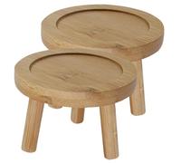 ORFOFE Soucoupe en Bambou pour Pot De Fleurs Ronde 2 Pièces, Support Plante D'intérieur pour Plantes Et Cactus, Drainage, Design Naturel Et Solide