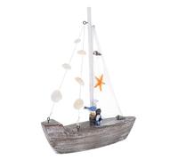 ORFOFE Voilier Décoratif Style Méditerranéen Centre de Table Côtier Bleu et Blanc Ornement Artisanal pour Salon Chambre et Bureau