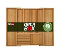 ORGA-BOX UNIVERSAL Range-couverts en bambou réglable pour largeur de tiroir 400-600 mm jusqu'à 7 compartiments pour profondeur de tiroir 473 mm y compris bloc à couteaux pour 6 couteaux