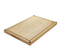 ORGA-BOX XXXL Planche 61 x 40,5 x 3,2 cm à découper en bambou massif huilé | avec poignée encastrée et rainure pour recueillir le jus | | antibactérienne et antidérapante, avec pieds en silicone inclus