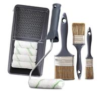 ORGAFLIX Kit de lasure professionnel 10 pièces avec bac à peinture 15 x 30 cm, 3 pinceaux à lasure 70 cm, 50 cm, 30 cm, 5 rouleaux de 10 cm et support de rouleau de peinture pour protection du bois