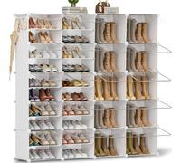 Orgahome Lot de 2 étagères à chaussures avec 2 x 15 compartiments, étagère à chaussures haute et étroite, blanche, armoire à chaussures haute fermée pour garde-robe, couloir, chambre à coucher, entrée