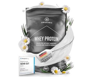 ORGAINIC Protéine Whey - Whey de Vaches Nourries à l'Herbe - Contient des Acides Aminés Essentiels et non-Essentiels et BCAA pour la Prise de Muscle - Traité à Froid, sans OGM - 1000g, Nature