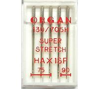 Organ Lot de 5 aiguilles pour machine à coudre HA x 1 SP St. 75 + 90 Super Stretch (pour système 130/705H) pour machines à coudre domestiques