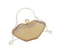 Organ of Sight Attraper Sac de soirée en forme de lèvre Décoration Cristal Scintillant Planificateur Compartiments Encompassés Shimmering Party Grip, doré, One Size
