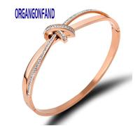 ORGANGONFAND Bracelet femme- Type de fleur- Foret zirconium - mode - ouvert Acier au titane Bracelet Or rose-Le meilleur cadeau pou