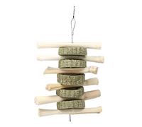 Organic Bamboo Chew Sticks for Rabbits & Hamsters | Plant - Based Teeth Toys for Small Pets | Sweet Bamboo & Grass Cake Secure Chewing | Heart - Shaped Design with Metal Hook