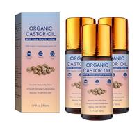Organic Castor Oil Roll on - Huile de ricin bio avec rouleau de quartz rose - Huile hydratante 100 % pressée à froid pour sourcils, cils, visage, racine des cheveux et peau sèche