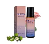 Organic Castor Oil Roll-On with Rose Quartz Roller, Rouleau d'huile de ricin pressé à froid sur le quartz rose pour la peau, Organic Castor Oil Roller pour le visage & corps (50ml, 1pc)