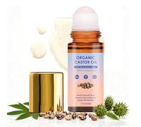 Organic Castor Oil Rose Quartz Roller,Huile de Ricin Bio Pressee a Froid Pour Cheveux,Organic Cold,Pressed Castor Oil Roll-On with Removable Rose Quartz,Raffermit et Lisse Peau,illumine le Regard (1)
