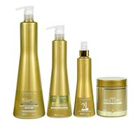 Organic Gold Kit Blindage Keratine Capillaire - Reconstruction Intense - 4 Produits : Shampoing Soft 1000ml, Blindagem 500ml, Masque Restore 500g, Spray Thermo-Protecteur 300ml
