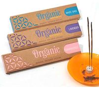 Organic Goodness Lot de 3 bâtons d'encens : bois de santal, champa et patchouli. Total de 45 g avec brûleur en céramique (brûleur non inclus) (lavande, encens et sauge blanche)