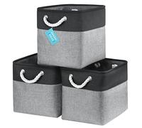 OrganiHaus Bacs de Rangement Cubiques 28x28 lot de 3, Paniers Cubes en Tissu avec Poignées en Corde, Cubes de Rangement Pliables pour Bibliothèque Kallax, Panier pour Chambre d'enfant, Gris noir