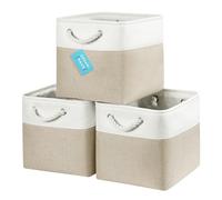 OrganiHaus Bacs de Rangement Cubiques 28x28 lot de 3, Paniers Cubes en Tissu avec Poignées en Corde, Cubes de Rangement Pliables pour Bibliothèque Kallax, Panier pour Chambre d'enfant. Beige/Blanc