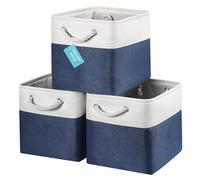 OrganiHaus Bacs de Rangement Cubiques 28x28 lot de 3, Paniers Cubes en Tissu avec Poignées en Corde, Cubes de Rangement Pliables pour Bibliothèque Kallax, Panier pour Chambre d'enfant. Bleu marine