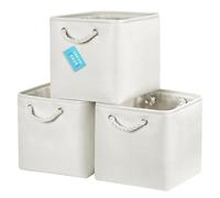OrganiHaus Bacs de Rangement Cubiques 28x28 lot de 3, Paniers Cubes en Tissu avec Poignées en Corde, Cubes de Rangement Pliables pour Bibliothèque Kallax, Panier pour Chambre d'enfant. Blanc cassé