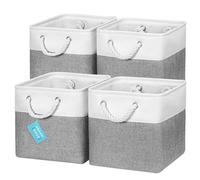 OrganiHaus Bacs de Rangement Cubiques 28x28 lot de 4, Paniers Cubes en Tissu avec Poignées en Corde, Cubes de Rangement Pliables pour Bibliothèque Kallax, Panier pour Chambre d'enfant, Gris/Blanc