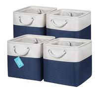 OrganiHaus Bacs de Rangement Cubiques 28x28 lot de 4, Paniers Cubes en Tissu avec Poignées en Corde, Cubes de Rangement Pliables pour Bibliothèque Kallax, Panier pour Chambre d'enfant. Bleu marine
