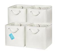 OrganiHaus Bacs de Rangement Cubiques 28x28 lot de 4, Paniers Cubes en Tissu avec Poignées en Corde, Cubes de Rangement Pliables pour Bibliothèque Kallax, Panier pour Chambre d'enfant. Blanc cassé