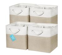 OrganiHaus Bacs de Rangement Cubiques 28x28 lot de 4, Paniers Cubes en Tissu avec Poignées en Corde, Cubes de Rangement Pliables pour Bibliothèque Kallax, Panier pour Chambre d'enfant. Beige/Blanc