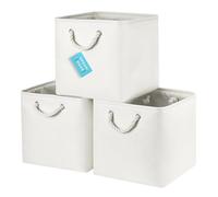 OrganiHaus Bacs de Rangement Cubiques 30X30 lot de 3, Paniers Cubes en Tissu avec Poignées en Corde, Cubes de Rangement Pliables pour Bibliothèque Kallax, Panier pour Chambre d'enfant. Blanc cassé