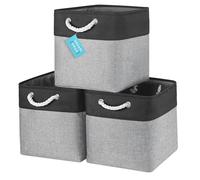 OrganiHaus Bacs de Rangement Cubiques 30X30 lot de 3, Paniers Cubes en Tissu avec Poignées en Corde, Cubes de Rangement Pliables pour Bibliothèque Kallax, Panier pour Chambre d'enfant, Gris noir