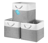 OrganiHaus Bacs de Rangement Cubiques 30X30 lot de 3, Paniers Cubes en Tissu avec Poignées en Corde, Cubes de Rangement Pliables pour Bibliothèque Kallax, Panier pour Chambre d'enfant, Gris/Blanc