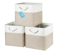 OrganiHaus Bacs de Rangement Cubiques 30X30 lot de 3, Paniers Cubes en Tissu avec Poignées en Corde, Cubes de Rangement Pliables pour Bibliothèque Kallax, Panier pour Chambre d'enfant. Beige/Blanc