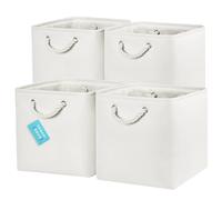 OrganiHaus Bacs de Rangement Cubiques 30X30 lot de 4, Paniers Cubes en Tissu avec Poignées en Corde, Cubes de Rangement Pliables pour Bibliothèque Kallax, Panier pour Chambre d'enfant. Blanc cassé