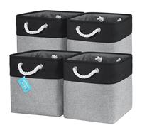 OrganiHaus Bacs de Rangement Cubiques 30X30 lot de 4, Paniers Cubes en Tissu avec Poignées en Corde, Cubes de Rangement Pliables pour Bibliothèque Kallax, Panier pour Chambre d'enfant, Gris noir