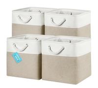 OrganiHaus Bacs de Rangement Cubiques 30X30 lot de 4, Paniers Cubes en Tissu avec Poignées en Corde, Cubes de Rangement Pliables pour Bibliothèque Kallax, Panier pour Chambre d'enfant. Beige/Blanc