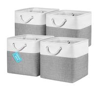 OrganiHaus Bacs de Rangement Cubiques 30X30 lot de 4, Paniers Cubes en Tissu avec Poignées en Corde, Cubes de Rangement Pliables pour Bibliothèque Kallax, Panier pour Chambre d'enfant, Gris/Blanc